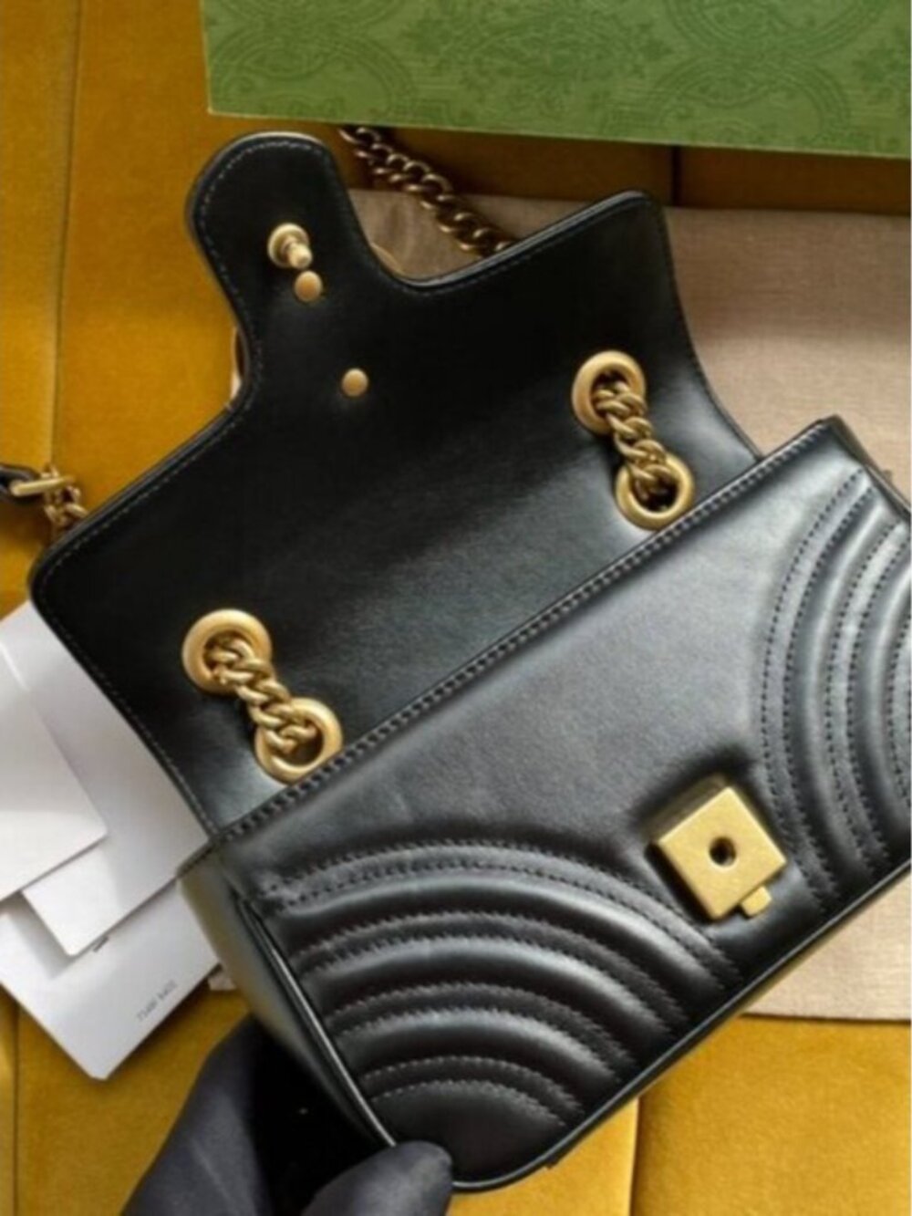 GUCCI Black Leather GG Marmont Shoulder Bag. - Picture 6 of 9